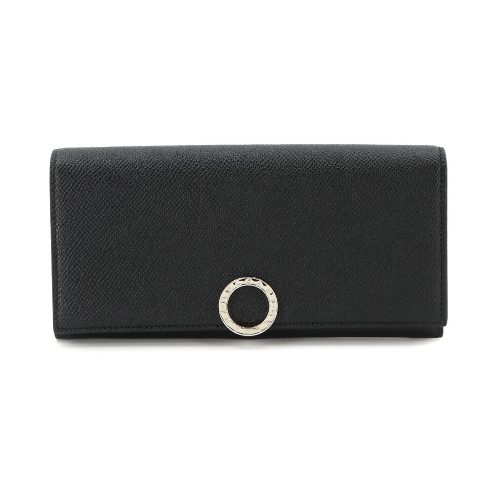 BVLGARI Bi-fold Long Wallet Leather Black 289381 Silver Hardware